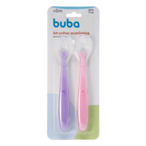 Kit Colher Silicone Baby BUBA – 2 peças – Rosa/Lilás ou Azul/Verde